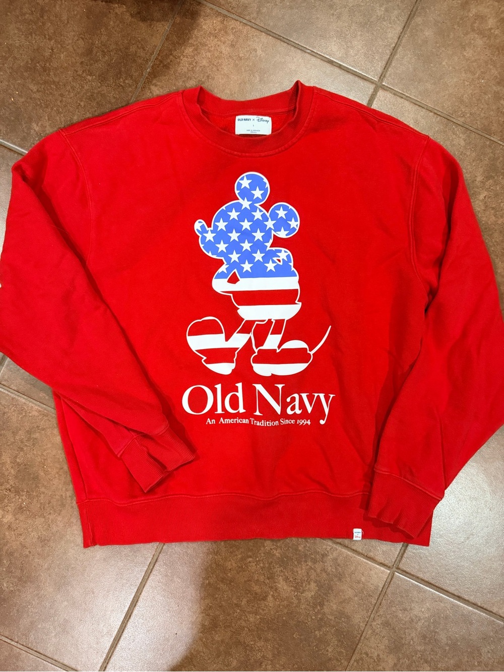 Old Navy x Disney Red Mickey Mouse Americana Crewneck Sweatshirt